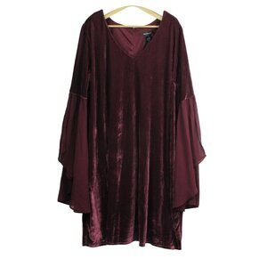 Ashley Stewart Burgundy Velvet Dress Women's 6X 34/36 Whimsy Soft Romantic